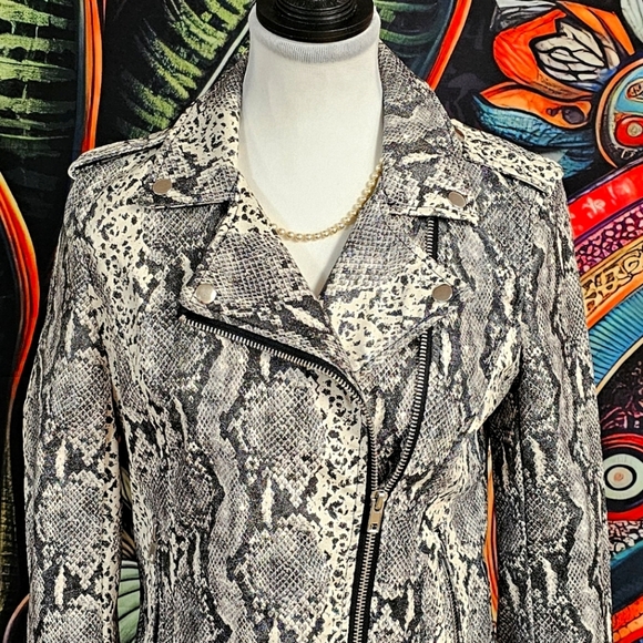 PHILOSOPHY | PYTHON SNAKESKIN FAUX LEATHER MOTO JACKET - Picture 8 of 16